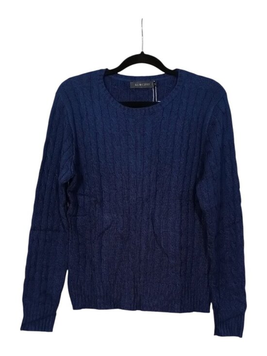 KLW CJFFF Sweaters - Women's Long Sleeve Cable Knit Sweater Size M Royal Blue Crewneck Ribbed Hem....